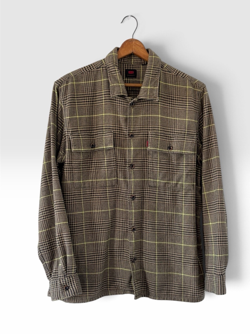Modern does 1940s Levi's Brown Plaid Shirt Jacket with Yellow Windowpane XL
